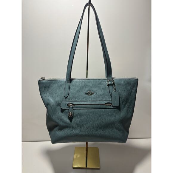 Coach Sage Teal Taylor Tote Bag Vintage Style #38312 Pebbled Leather EUC - Picture 1 of 12